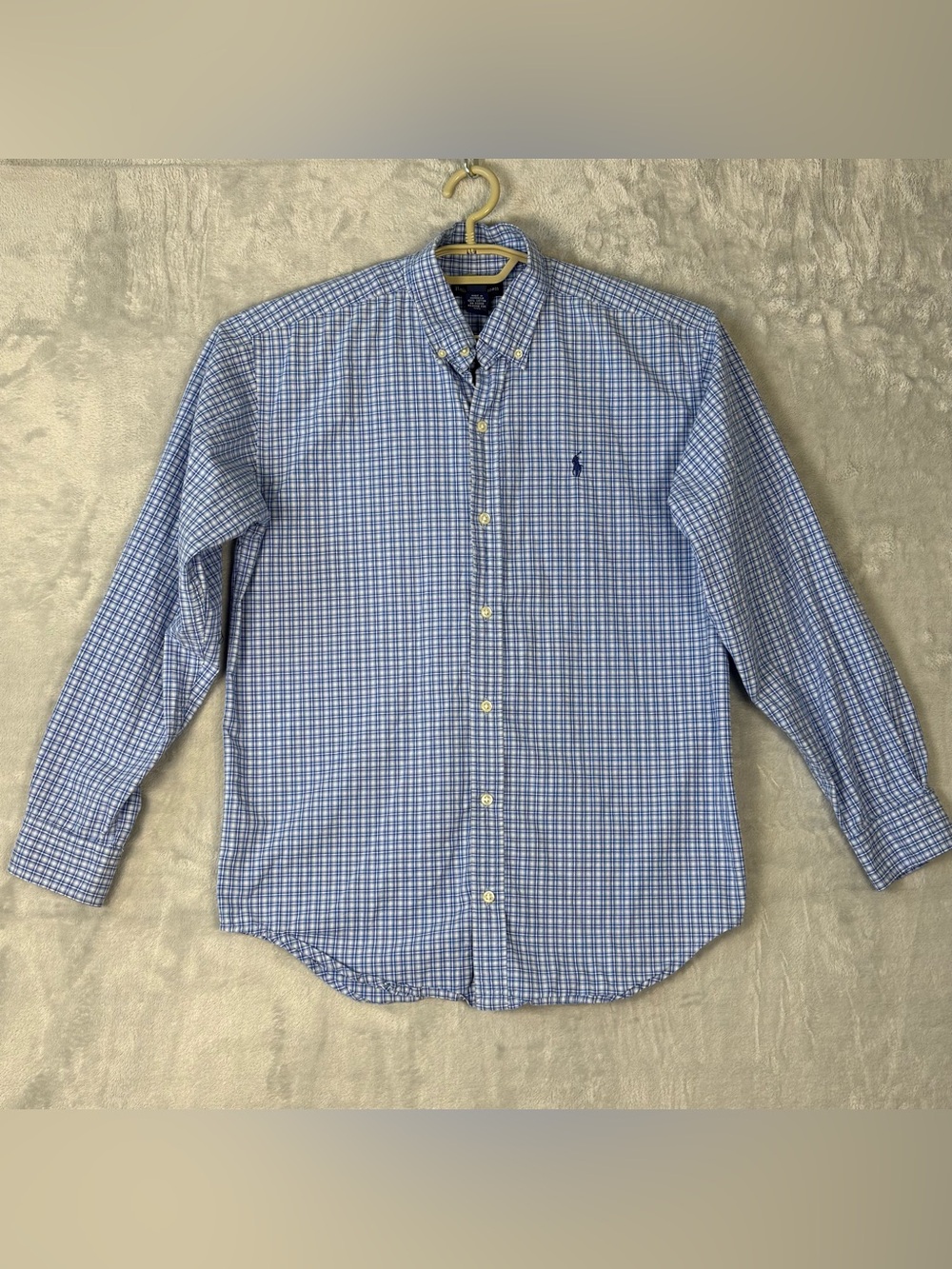 RALPH LAUREN Men's Blue Gingham Classic Fit Button Down Shirt XL Blue Pony